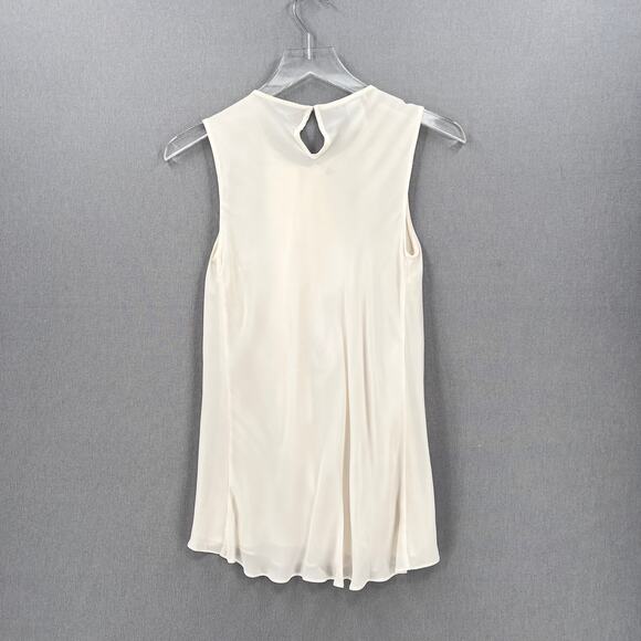 OSCAR DE LA RENTA Sleeveless Silk Top Womens 2 Cream Draped Ruffle Detail Blouse - Picture 2 of 16